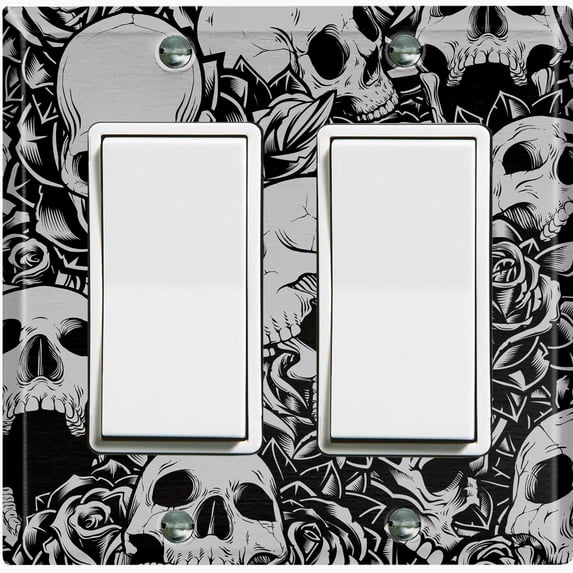 Metal Light Switch Plate Outlet Cover River of Souls Skull Rose Flower Gray SKL003