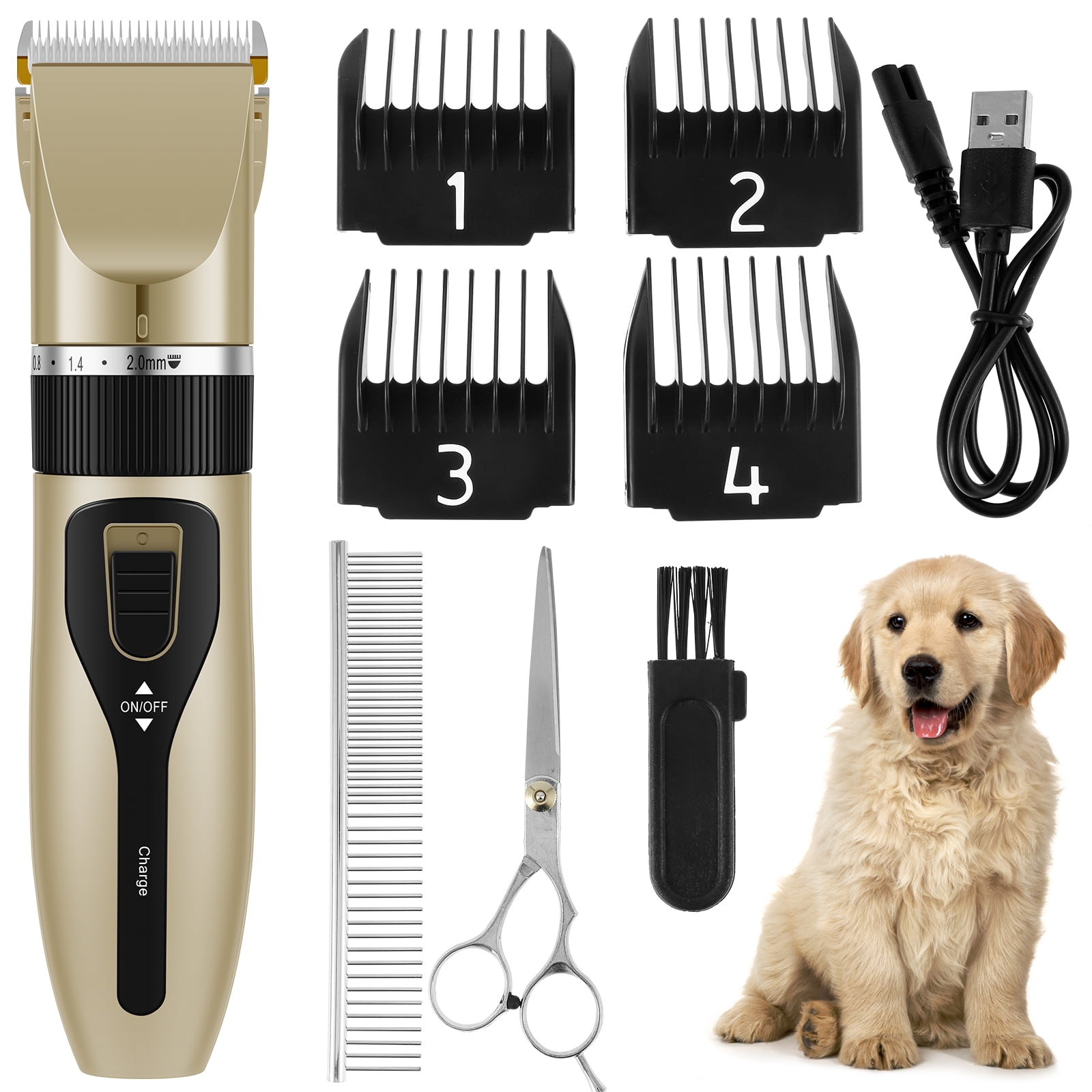 Protoiya Dog Clipper Set with 4 Guard Comb Low Noise Dog Grooming Clipper Rechargeable Cordless
