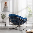 thumbnail image 2 of PORKISS Papasan Rocking Chair Indoor and Outdoor, Patio Rocker Recliner Chair with Padded Cushion, Modern Lounge Egg Chair with Steel, Rattan Frame, Velvet Navy Blue, 2 of 12