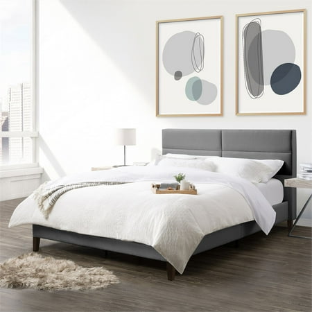 CorLiving - Bellevue Wide Panel Upholstered Bed, Queen - Light Gray