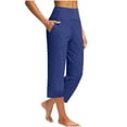 thumbnail image 6 of Women High Waisted Yoga Capris Tummy Control Loose Fit Straight Leg Pant with Pockets Solid Vacation Beach Capris, 6 of 9