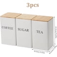 thumbnail image 2 of Sugar Container, Coffee Tea Sugar Container Set of 3 Iron Tea Coffee Sugar Canister Set with Bamboo Lid and Name Marker Simple Square Kitchen Canister Set for Coffee Tea Sugar Storage White, 2 of 7