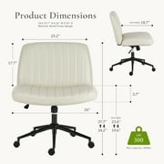 MCQ Armless Office Chair, Adjustable Height and Ergonomic Design, PU+PVC - Beige - With Wheels