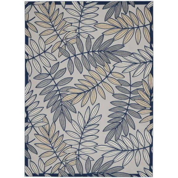 HomeRoots 10' X 13' Ivory And Navy Floral Non Skid Indoor Outdoor Area Rug