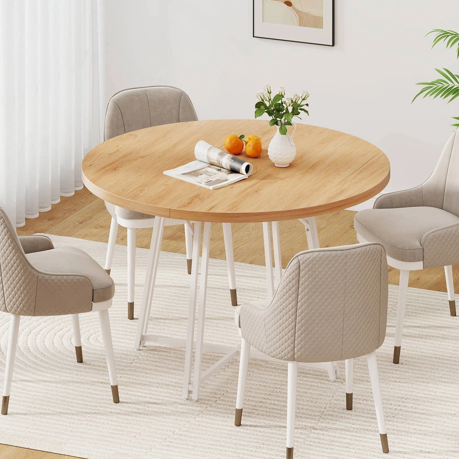 Auranook 47 Inch Dining Table w/8 Metal Supporting Legs & Cross Base for Dining Room