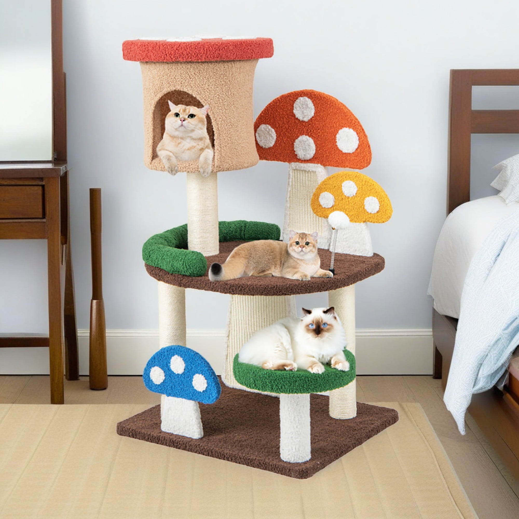 resenkos 40" Cat Tree House, Small Cat Condo with Sisal Scratching Post, Mushroom Cat Tower, Multicolor