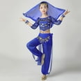 thumbnail image 4 of Kids Girls Belly Dance Costume Set - Blue 5-Piece Outfit with Top Pants Accessories, 100% Polyester for 5-15 Years Female Dance Recital,Size 5-7 T, 4 of 7