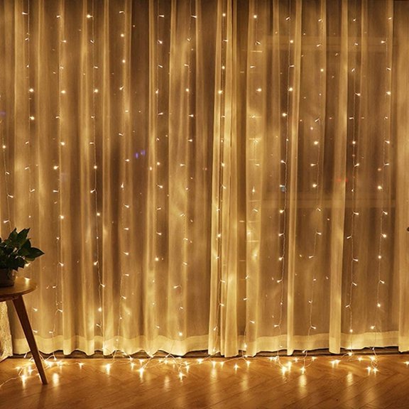 Curtain Lights, Curtain Fairy Lights with Remote, 8 Modes 9.84 × 9.84 Ft Curtain String Lights, USB Plug in, Wire Lights for Bedroom Window Chrismas Wedding Party, Warm White