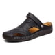 thumbnail image 1 of Sandalias de verano con punta, transpirables, hechas a mano, informales, de cuero, de doble uso, para cubrir los pies, modernas y perezosas, para playa, 1 of 5