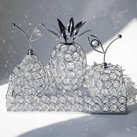 Elegant Decorative Trays & Crystal Fruit 4pcs Set, Crystal Tea Light Holder - Wedding Centerpieces for Holidays, Home Table Decorations, Fruit Displays and Candle Holders