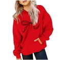 thumbnail image 2 of Cowsor Cute Hoodie for Teen Girls Trendy Bow Print Preppy Hooded Sweatshirts Kids Pullover Long Sleeve School Outfits, 2 of 7