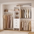 thumbnail image 2 of Homieasy 96 Inches Closet System, 8FT Walk In Closet Organizer with 3 Shelving Towers, Heavy Duty Clothes Rack with 3 Drawers, Built-In Garment Rack, 96" L x 16" W x 75" H, White, 2 of 9