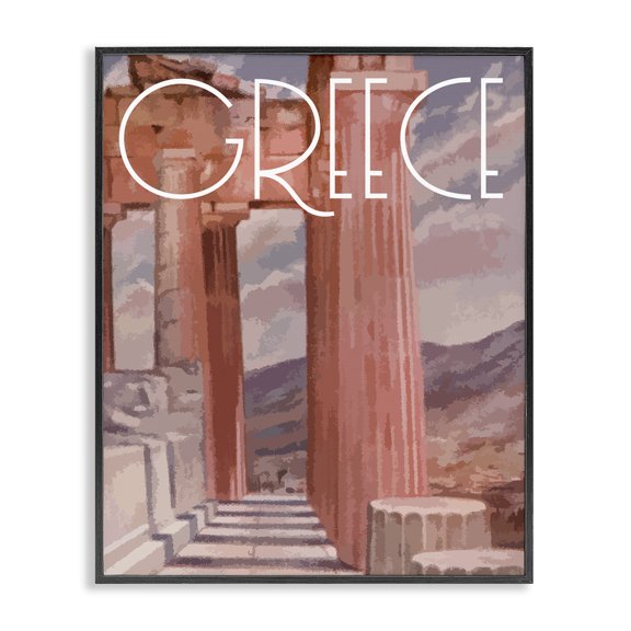 Stupell Industries Greece City Landmarks Buildings & Architecture Painting Black Framed Art Print Wall Art, 11 x 14