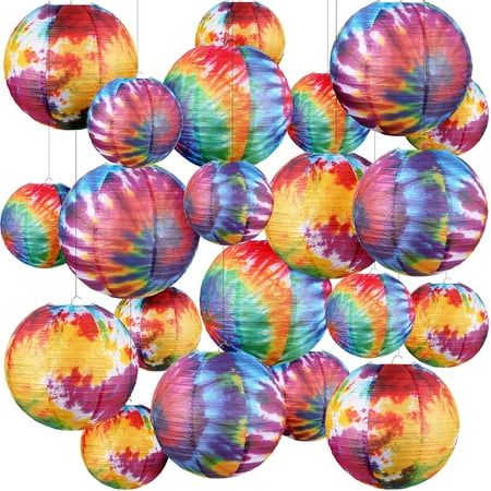 20 Pcs Tie Dyed Groovy Paper Lanterns Chinese Japanese Lanterns Groovy Party Decorations Tie Dye Party Supplies Classroom Hanging Ceiling Decorations for Home Decor Parties Weddings, 12 Inch, 6 Inch