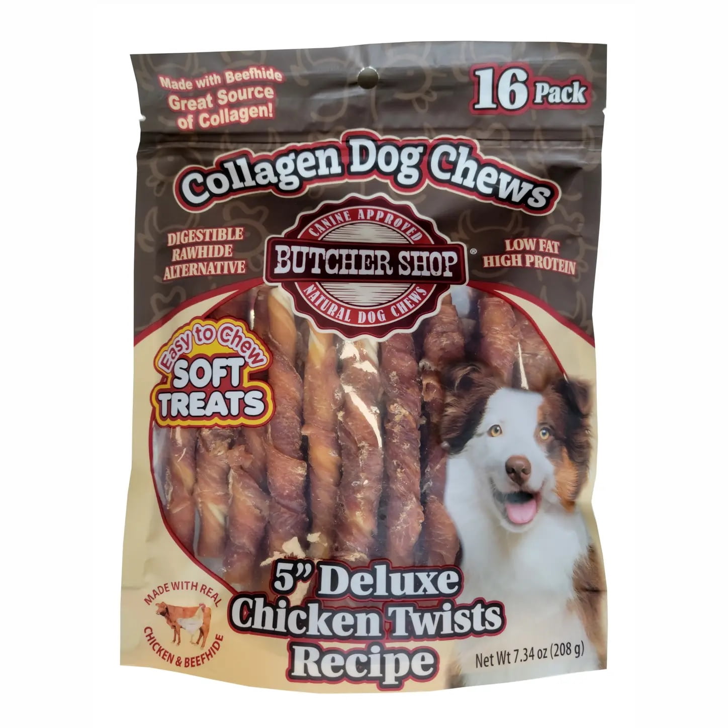 Butcher Shop Collagen Dog Chews 5” Deluxe Chicken Twists Dog Treats (2 Pack - 7.34 oz per Pack)