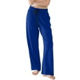thumbnail image 5 of Women's Straight Wide Leg Pants Drawstring High Waisted Casual Long Trousers Blue S, 5 of 5