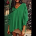 thumbnail image 4 of Blusas Elegantes e Informales para Mujer, con Escote en V y Mangas 3/4, con Puños Fruncidos Verde M, 4 of 7