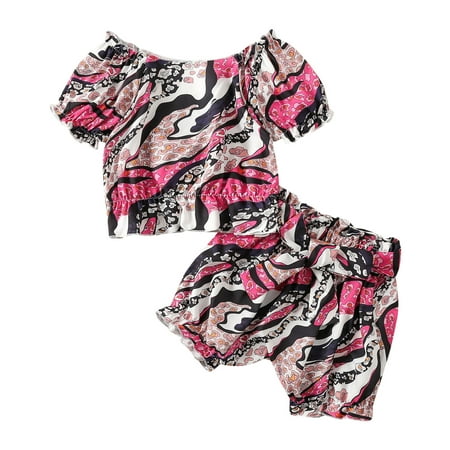 

Toddler Girls Outfit Set Short Sleeve Floral Rainbow Printed T Shirt Pullover Tops Shorts Kids Outfits