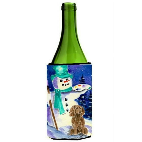 Artist Snowman With Boykin Spaniel Wine bottle sleeve Hugger - 24 oz.