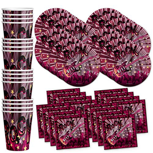 Cups 102 Piece Rockstar Party Supplies Set Including Banner and Tablecloth Plates Serves 25 Napkins 