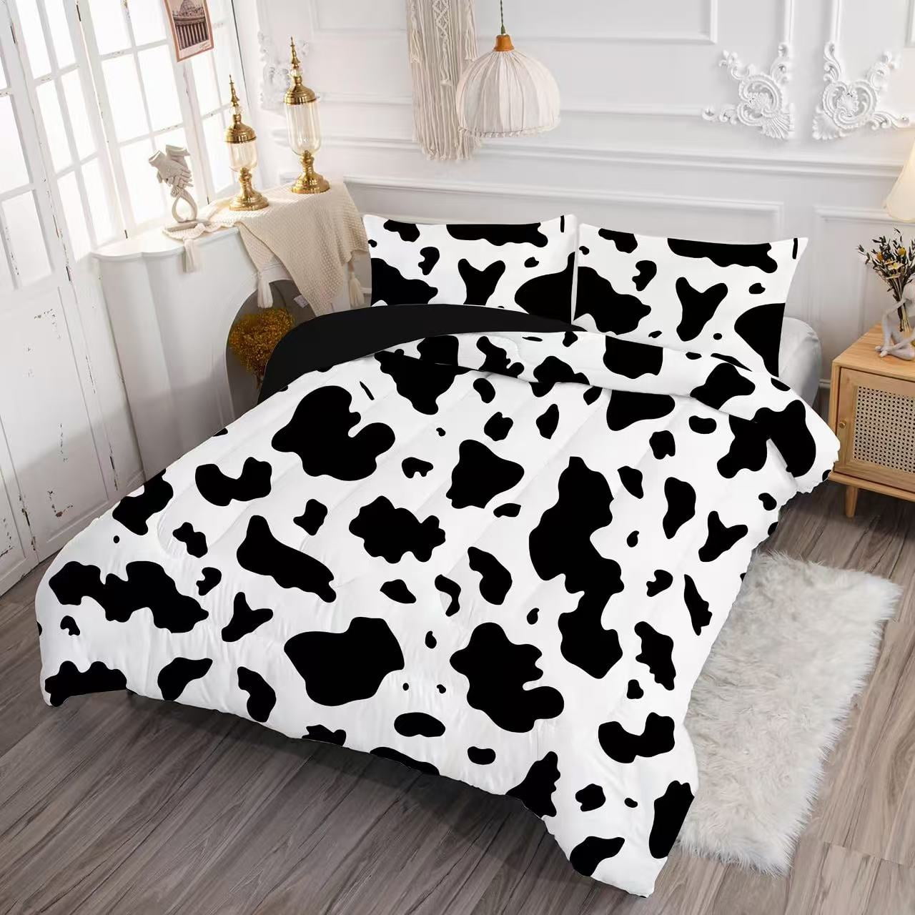Psoiuetr Black and White Cow Comforter Set Full Size Wild Animal Farmhouse Rustic Cowhide Bedding Sets with 2 Pillowcases for Kids Teens Boys Girls 3 Pieces