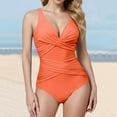 thumbnail image 2 of Bjutir Swim Suits For Women 2024 One Piece 1 Piece Bathing Suit Retro Ruched Push Up Vintage Padded Swimwear Summer Ruched Plus Size Swimsuits Orange Xl, 2 of 5