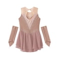 thumbnail image 6 of ranrann Ice Figure Skating Dress for Girls Rhinestone Mesh Chiffon Ballet Dance Leotard Dress Outfits Dusty Pink 16, 6 of 7