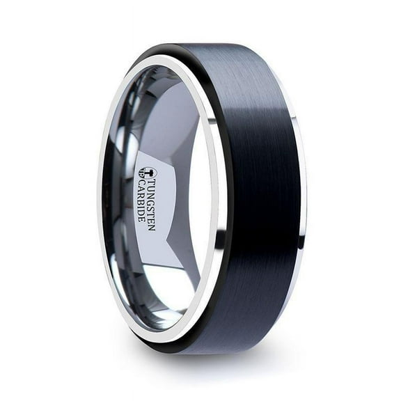 Oakland 8mm Tungsten Ring Raised Brush Finished Black Ceramic Center by Thorsten