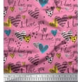 thumbnail image 1 of Soimoi Pink Rayon Crepe Fabric Heart & I Love You Text Print Fabric by the Yard 46 Inch Wide, 1 of 1