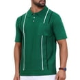 thumbnail image 4 of Men's Striped Knit Polo Shirt Chest Pocket Short Sleeve Vintage Golf Shirts M Green, 4 of 5