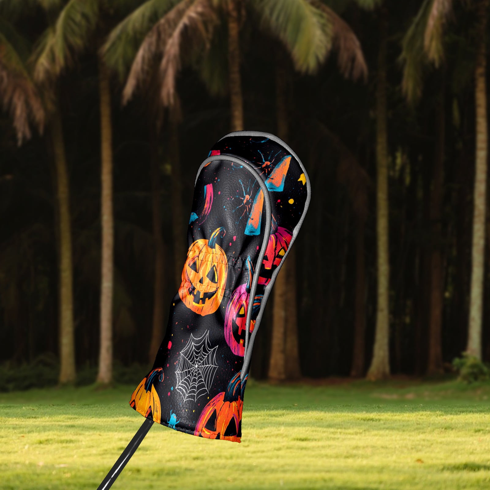 Golf Club Covers PU Leather Waterproof Head Covers for Fairway Woods Hybrids Cute Halloween Pumpkin