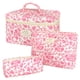 thumbnail image 1 of Set de bolsitas de maquillaje WYJ acolchadas de algodón rosa con estampado floral, 3 piezas, 1 of 6