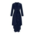 thumbnail image 4 of gakvbuo Fall Tunic Dress For Women Maxi Dress Evening Gown Dress Women's Solid Color Irregular Hem V-Neck Waist Ruffle Wedding Duest Dresses Long Sleeve Long Dress, 4 of 9