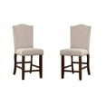 thumbnail image 3 of Classic Upholstered Cushion Chairs Set of 2, Counter Height Dining Chair with High Backrest, Wooden Legs and Footrest, Fabric Chair with Nailheads, Cream, 3 of 8