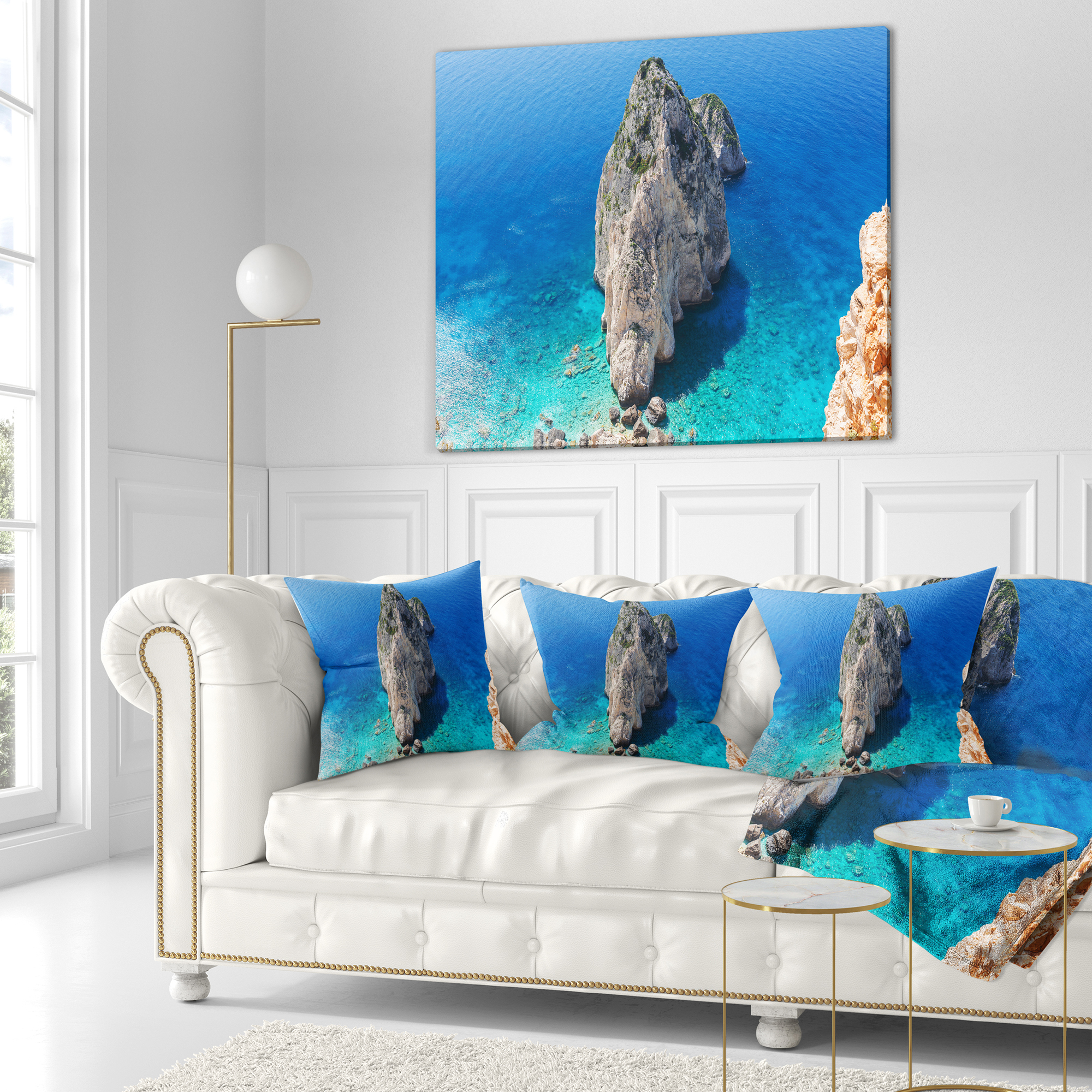 Designart Zakynthos Beautiful Rocky Coast - Seashore Throw Pillow - 16x16