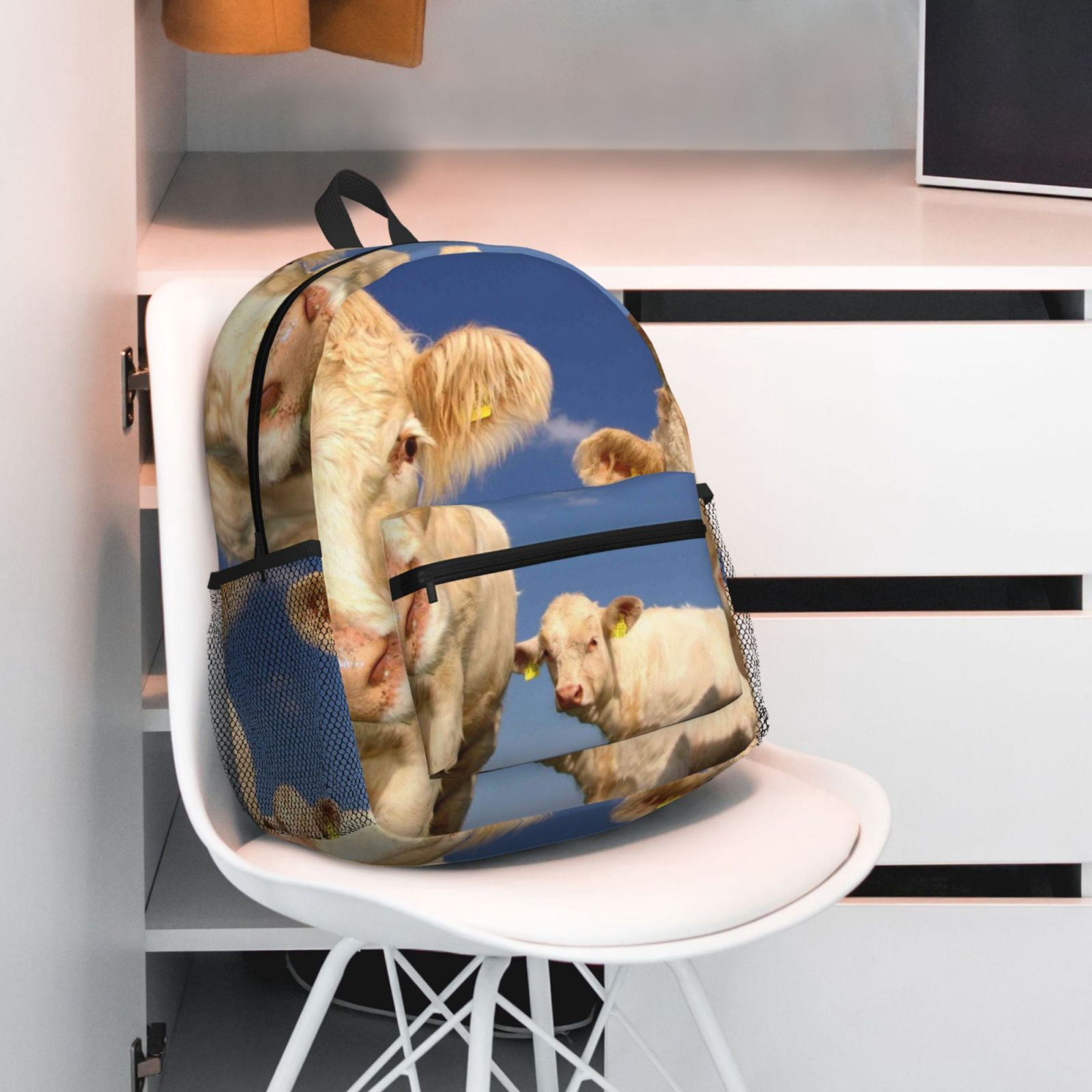 Horeoi Cows Cattles Print Casual Backpack for School Work Travel Hiking with Laptop Compartment and Side Pockets Lightweight Design