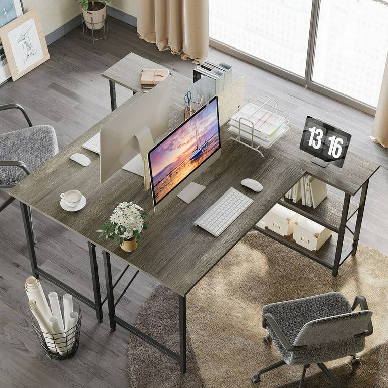 Bestier Computer Desk with Storage Shelves - 55 Inch Home Office Desks with  Reve