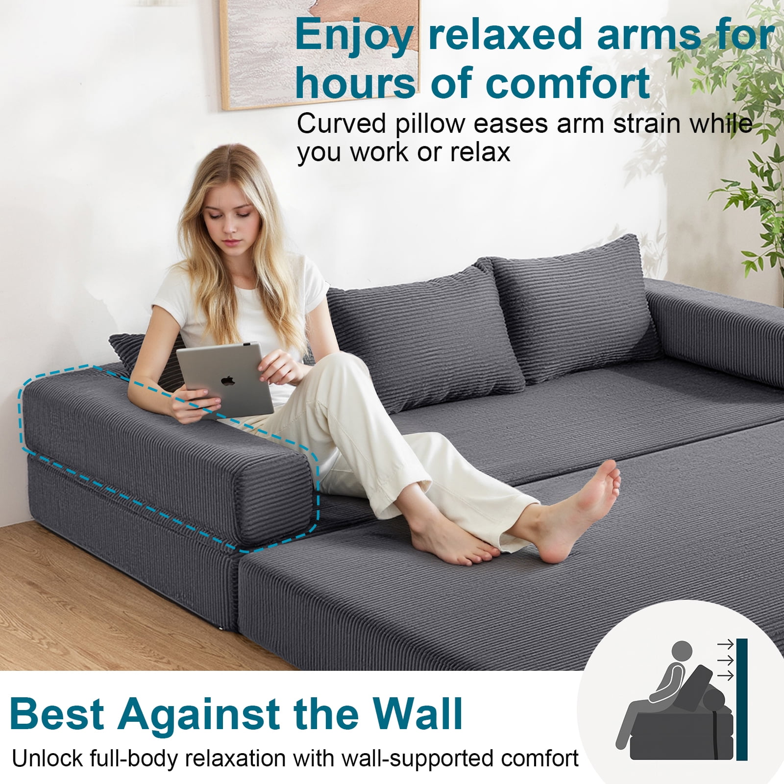 Hommpa 78" Convertible Sofa Bed Foldable Couch Bed Folding Mattress Couch, Sleeper Sofa with 3 Pillows with High Density Foam Filling, for Living Room for Holiday Festival Christmas Gift, Gray, King