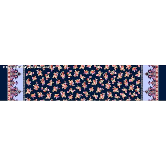 Chiffon Print Tres Jolie Sheer Floral Fabric by the Yard Dress Sewing (NAVY/CORAL/BLUE, HalfaYard)