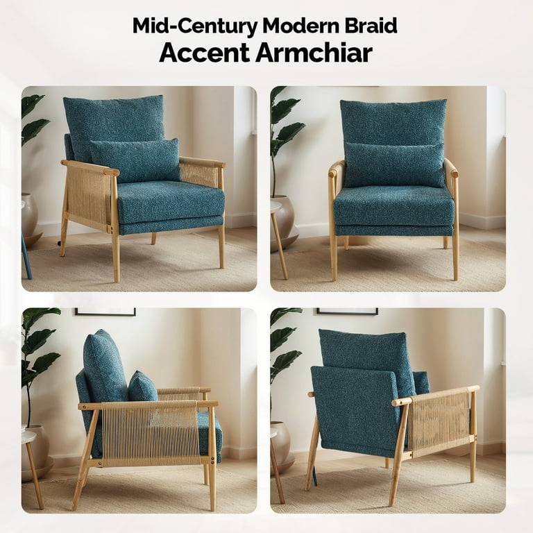 Ktaxon Accent Chair, Solid Wood and Jute Rope Armrests Armchair