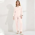 thumbnail image 4 of Arlun Women's Satin Pajama Sets Solid Button down Long Sleeve Tops and Elastic Waist Pajama Pants Sleepwear Lightweight Soft Comfort Breathable Pjs Sets Loungewear Light Pink XL, 4 of 4