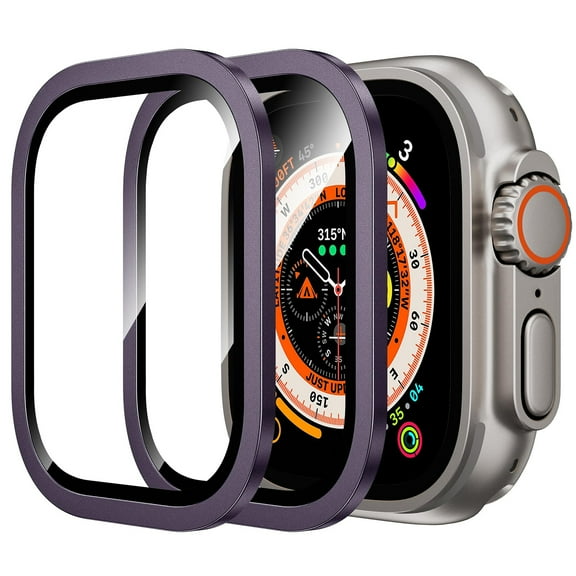 [2 Pack] for Apple Watch Ultra 2 / Apple Watch Ultra Screen Protector 49mm, Military Grade Shockproof Case Friendly Anti-Scratch Bubble-Free Tempered Glass Clear Cover for iWatch Ultra, Purple