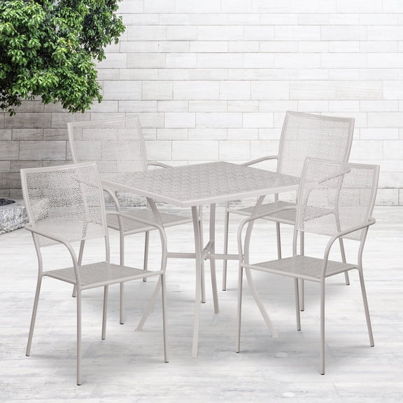 Emma Oliver Commercial Grade 28" Square Light Gray Patio Table Set-4 Square Back Chairs