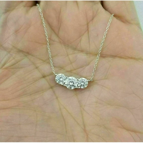 2.00 ct Lab Created Diamond Three Stone Pendant Necklace 14k White Gold Plated