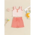thumbnail image 2 of Suealasg Kids Girl Summer 2Pcs Outfits Set Clothes 1T 2T 3T 4T Sleeveless Striped Ribbed Tank Tops and Shorts Beach Party Clothing for Toddler Girls, 2 of 7