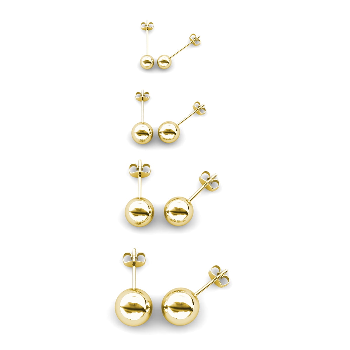Cate & Chloe Harper Brass Yellow Gold Plated 8mm Round Ball Women's Dainty Stud Earrings