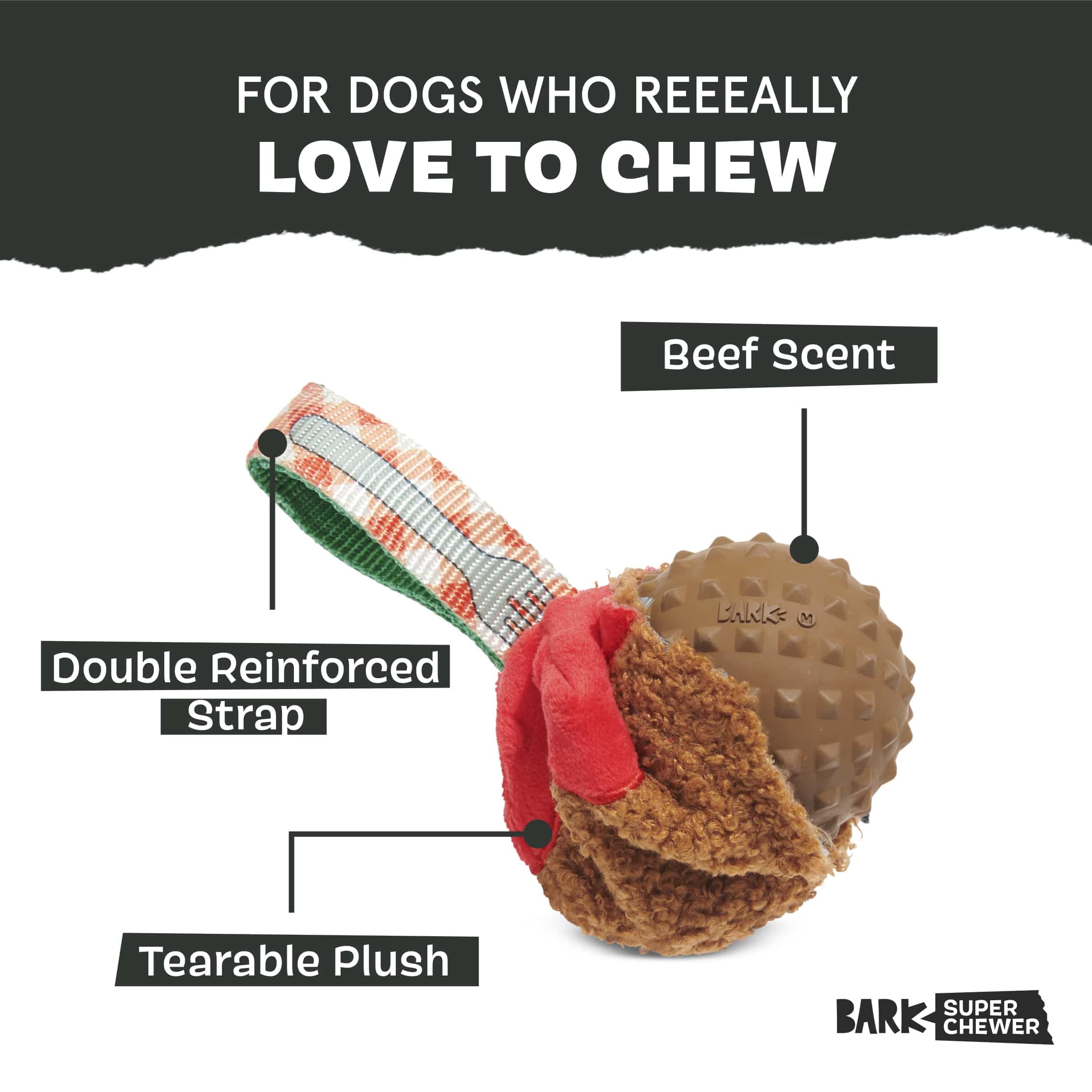BARK A Squeaky Meatball Dog Toy for Active Pups