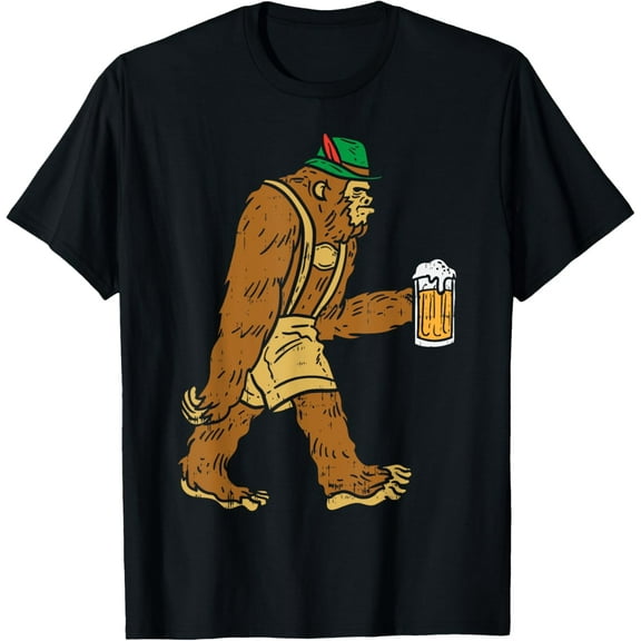 German Bigfoot Sasquatch Beer Lederhose Funny Oktoberfest T-ShirtMen and women, Black T-shirt, size: Extra large