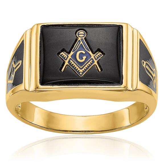 14K Solid Yellow Gold Mens Black Onyx Master Mason Signet Freemason Masonic Ring