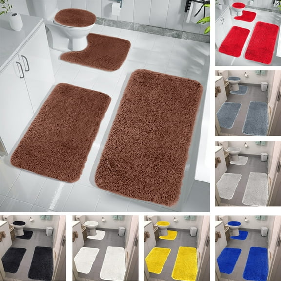 Nkmbld Bathroom Rugs Solid Color Bath Mats 4 Set Soft Comfortable Bathroom Rugs Thick Toilet Mats Water Absorption Non-Slip